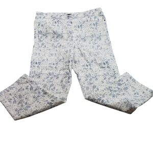 Mario Serrani Womens Floral Damask Pull On Pants Size L Blue White